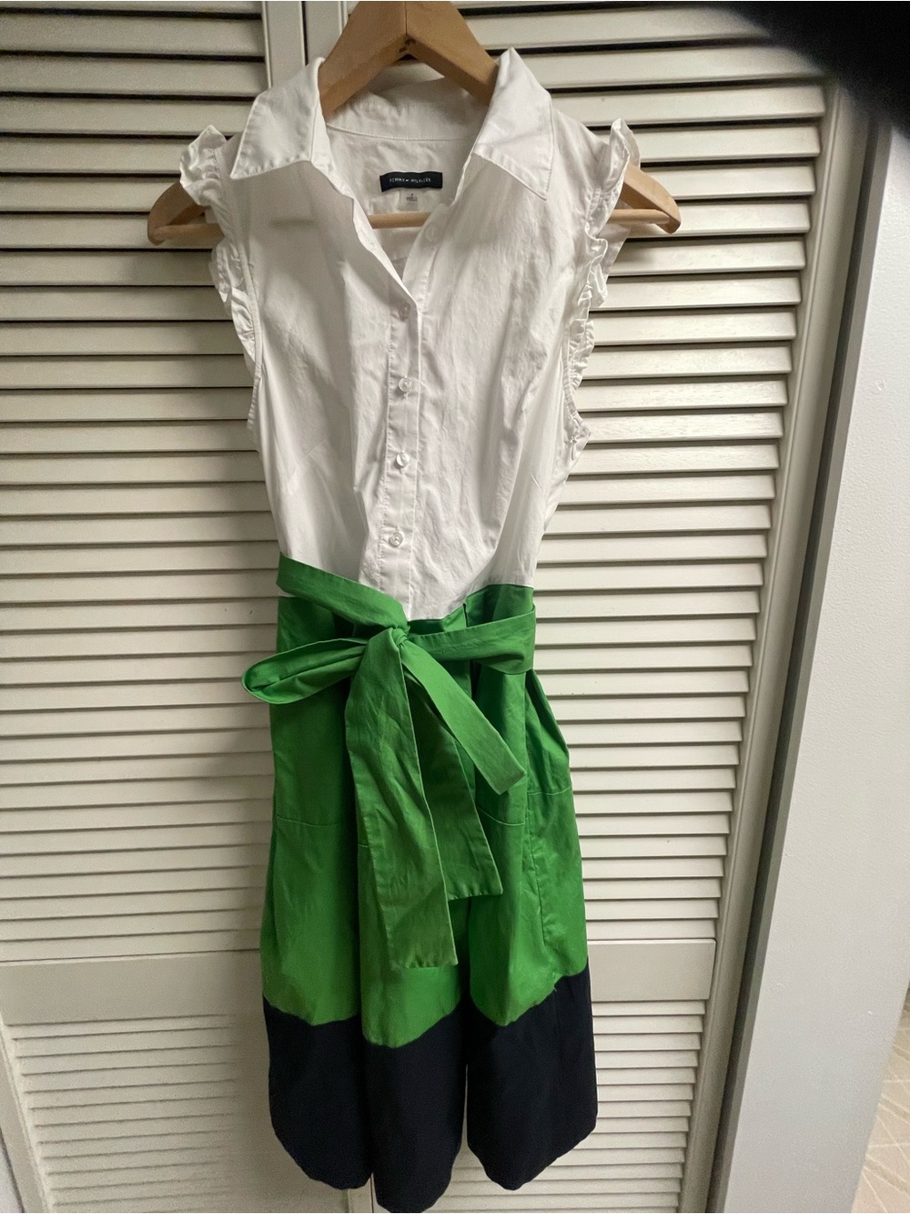 Tommy Hilfiger White & Green Colorblock Tie-Waist Skirt size 4